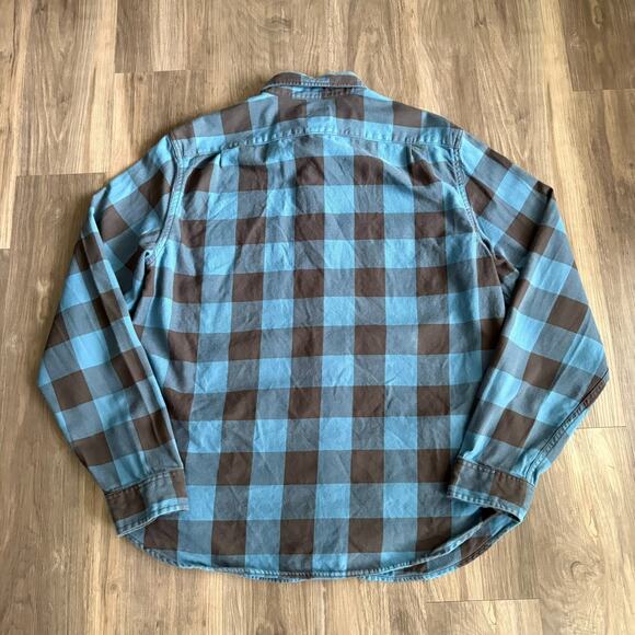 J.Crew Plaid Flannel Button Down Shirt Men's Size L Long Sleeve Blue Black - Picture 5 of 5